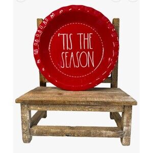 Rae Dunn Christmas Pie Plate "'TIS THE SEASON" Red w White Stitching and LL NIB